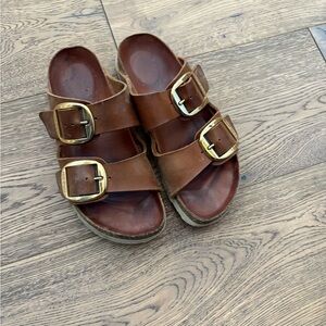 Birkenstock Brown Sandals with Gold Buckles